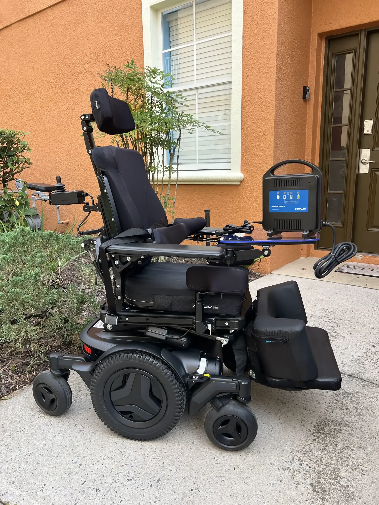 Permobil M3 Corpus power wheelchair, full front view, like new condition