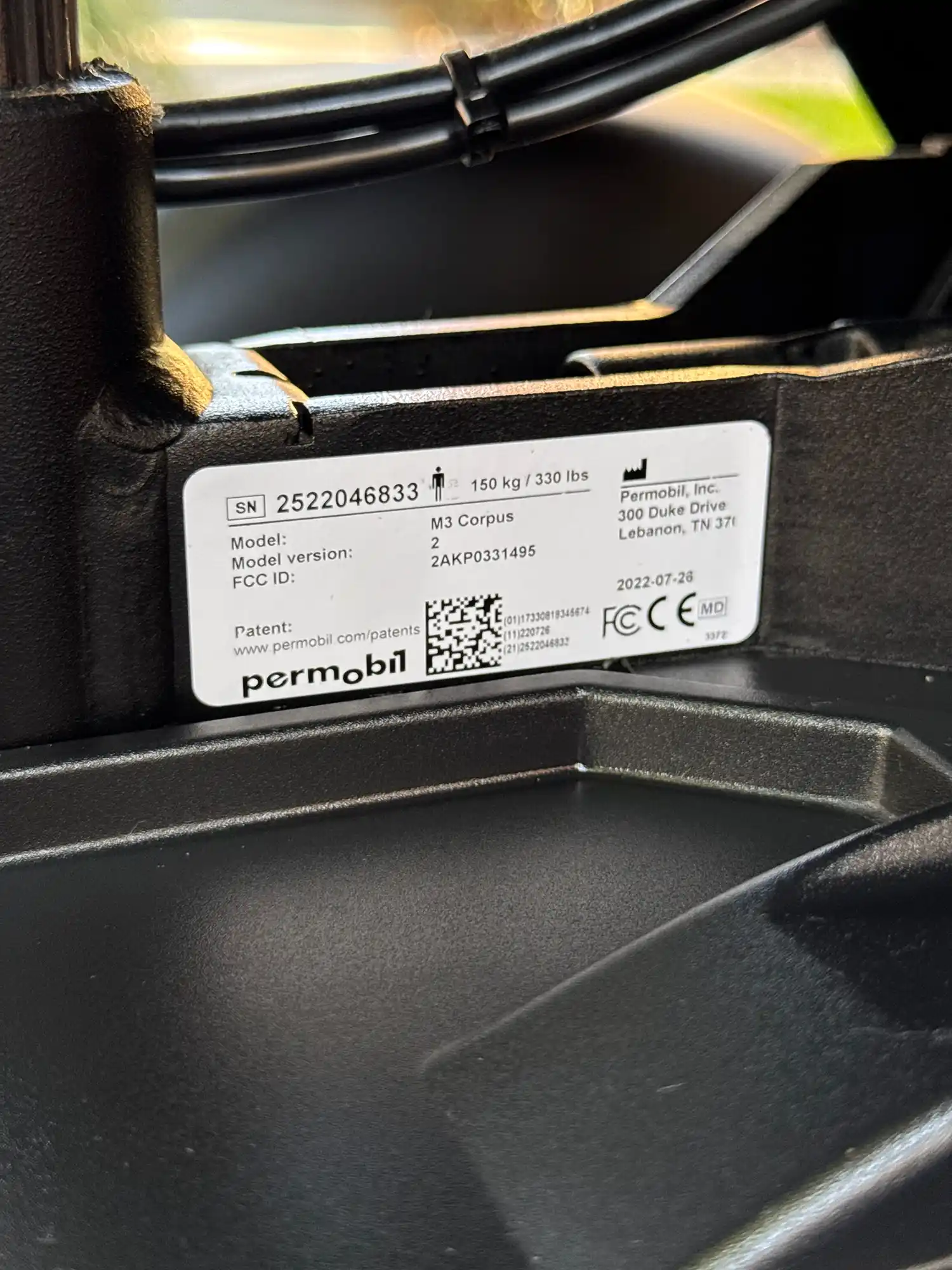 Used Permobil M3 identification label